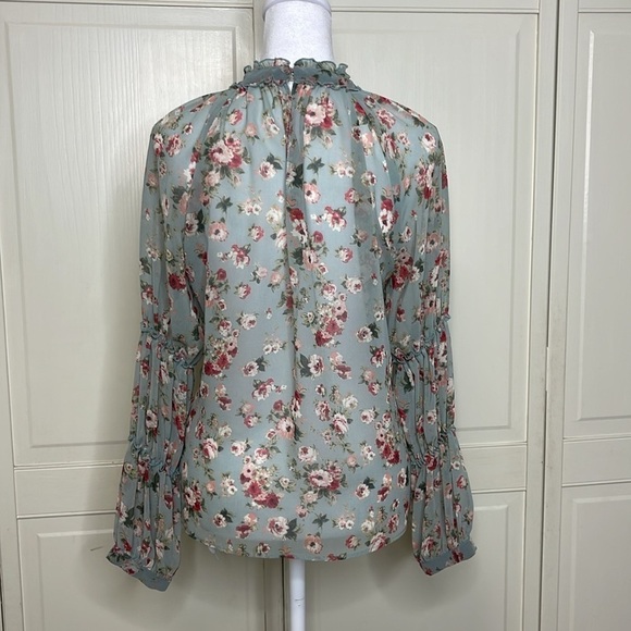 ZARA Women's Floral Long Sleeve Ruffle Neck Blouse Size M - Picture 5 of 9